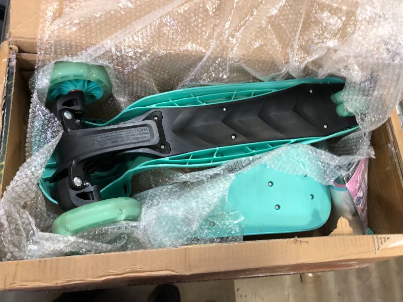 Photo 2 of 3 Wheeled Scooter for Kids - Stand & Cruise Child/Toddlers Toy Folding Kick Scooters w/Adjustable Height, Anti-Slip Deck, Flashing Wheel Lights, for Boys/Girls 2-12 Year Old - Hurtle HURFS56 Teal