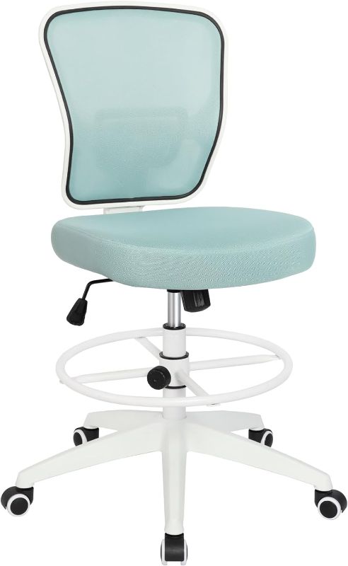 Photo 1 of Drafting Chair Adjustable Height Tall Office Chairs Standing Desk Chair Rolling Stool Chair Armless Office Drafting Chair Blue
