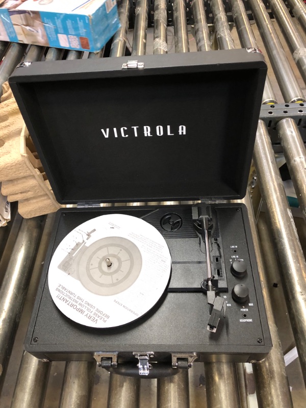 Photo 3 of Victrola Vintage 3-Speed Bluetooth Portable Suitcase Record Player with Built-in Speakers | Upgraded Turntable Audio Sound| Includes Extra Stylus | Black, Model Number: VSC-550BT-BK, 1SFA Black Record Player