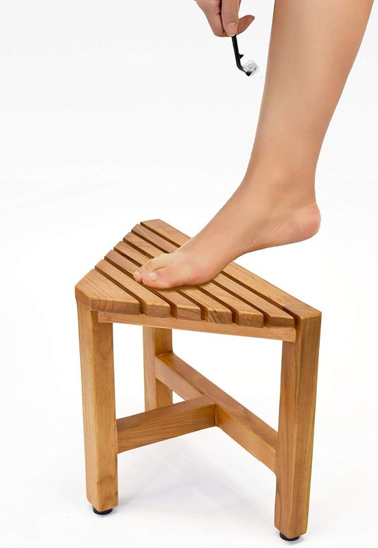 Photo 1 of Asta Zini Solid Teak Shower/Bath/Spa Corner Foot Stool, Side Table, Fully Assembled, TB-014
