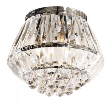 Photo 1 of 13.8 in. 3-Light Modern Chrome and Crystal Flush Mount
