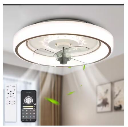 Photo 1 of 19 in. Indoor Smart App Control White Ceiling Fan with Integrated LED Light Flush Mount Dimmer Ceiling Lighting
