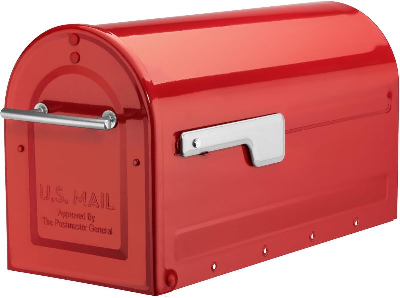 Photo 1 of Architectural Mailboxes 7900-7R-SR Boulder Mailbox, Red & Plastic Mailbox Mounting Bracket, PLMB0060 Red Mailbox + Bracket