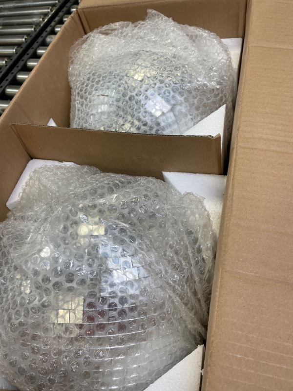 Photo 2 of 2 Pack Large Disco Ball Silver Hanging Mirror Disco Ball Reflective Mirror Disco Ball Ornament for Party Holiday Wedding Dance Music Festivals Decor Club Stage Props DJ Decoration (12 Inch, 12 Inch)