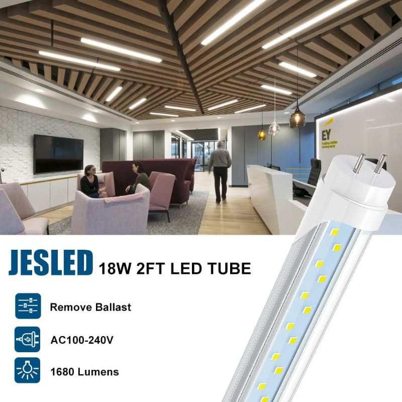 Photo 1 of 2FT LED Tube Light, T8 T10 Type B LED Light Bulb, 1120LM High Bright, 24 Inch F20T12 Fluorescent Replacement, Ballast Bypass, 8W(20W Equiv), 5000K Daylight, Double Ended Power, Clear Cover 