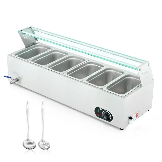 Photo 1 of 6 Pan Commercial Food Warmer for Party Hotel Buffet 39 qt Bain Marie Food Warmer
