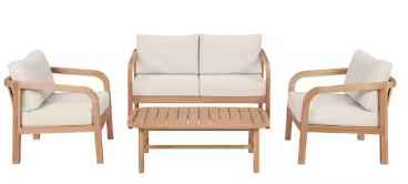 Photo 1 of 2 CHAIRS ONLY FOR THIS PRODUCT. Orleans 4-Piece Eucalyptus Wood Patio Conversation Set with Almond Cushions