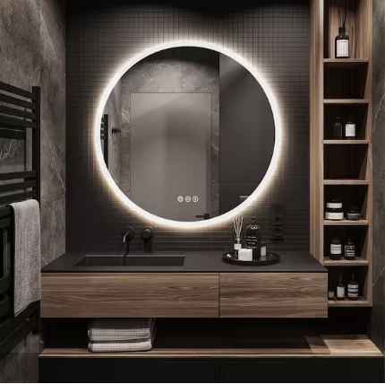 Photo 1 of 32 in. W x 32 in. H Frameless Round LED Light Bathroom Vanity Mirror
