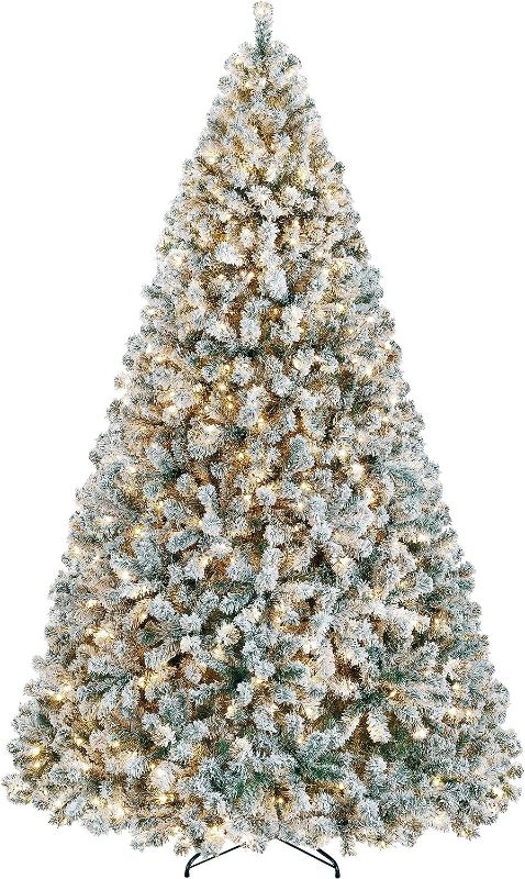 Photo 1 of Yaheetech 4.5ft Pre-lit Artificial Christmas Tree with Incandescent Warm White Lights, Snow Flocked Full Prelighted Xmas Tree with 2084 Branch Tips, 900 Incandescent Lights & Foldable Stand, White
