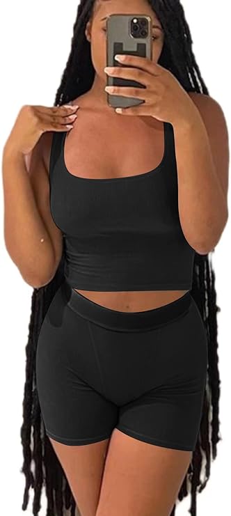 Photo 1 of AYWA Casual Workout Sets Two Piece Outfits for Women Ribbed Crop Tank Top High Waist Leggings Active Wear
