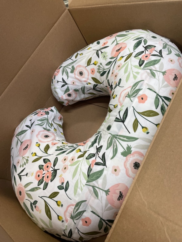 Photo 2 of Boppy Nursing Pillow and Positioner—Original | Pink Garden Flowers | Breastfeeding, Bottle Feeding, Baby Support | with Removable Cotton Blend Cover | Awake-Time Support , 20x16x5.5 Inch (Pack of 1)