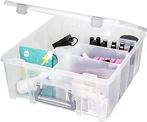 Photo 1 of AB Designs 6990ABD Super Satchel Double Deep with Removable Dividers, Stackable Home Storage Organization Container, Clear with Sliver Latches and Handle
