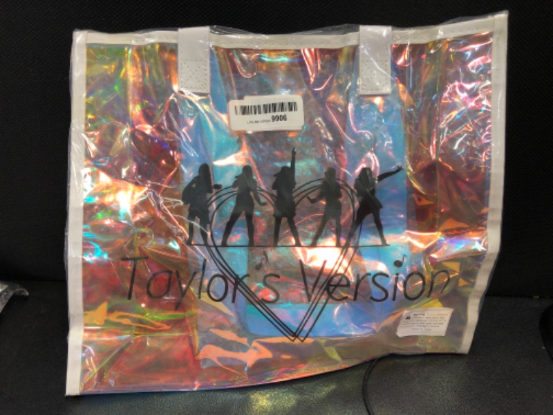 Photo 1 of Clear Tote Bag, Holographic Rainbow Iridescent Handbag for Sports Fan Games, Work, Security Travel, Stadium Venues or Concert