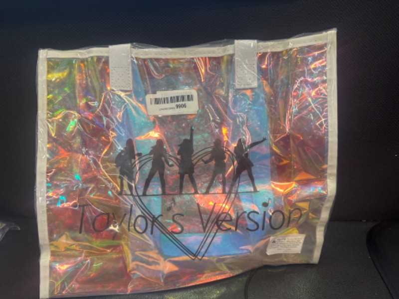 Photo 1 of Clear Tote Bag, Holographic Rainbow Iridescent Handbag for Sports Fan Games, Work, Security Travel, Stadium Venues or Concert