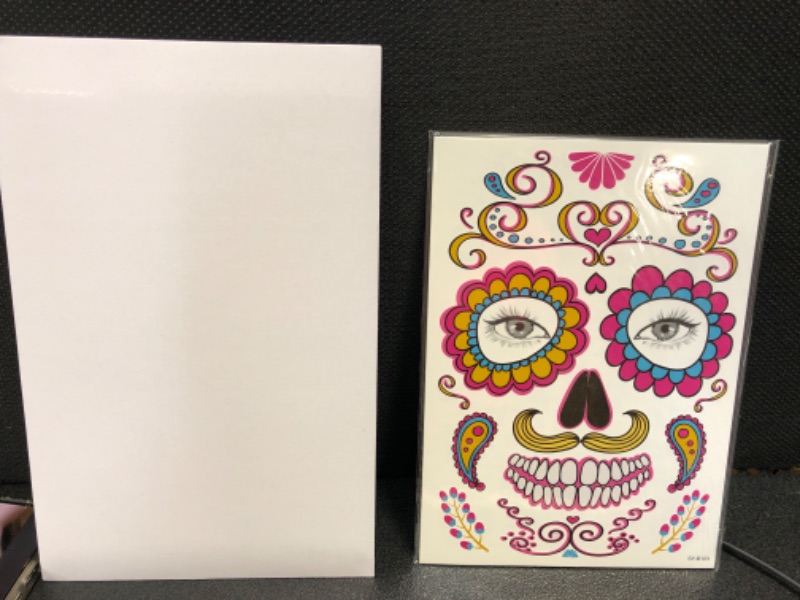 Photo 3 of 
Roll over image to zoom in
9 Pcs Halloween Temporary Stickers Day of The Dead Sugar Skull Face Tattoos Women Masquerade Face Tattoo Glitter Flower Leaf Skeleton Spider Web Rose Full Face Sticker Cosplay Costume Party Supplies