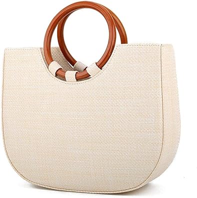 Photo 1 of Grass package ring wooden handle handbag shoulder Messenger woven handbag