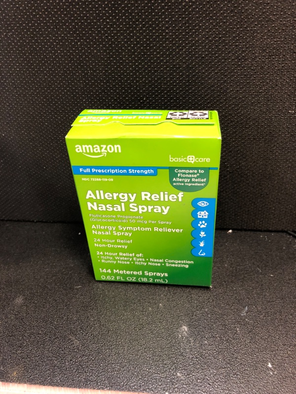 Photo 2 of Amazon Basic Care 24-Hour Allergy Relief Nasal Spray, Fluticasone Propionate (Glucocorticoid), 50 mcg, Full Prescription Strength, Non-Drowsy, 0.62 Fl Oz 0.62 Fl Oz (Pack of 1)  exp 03-2024