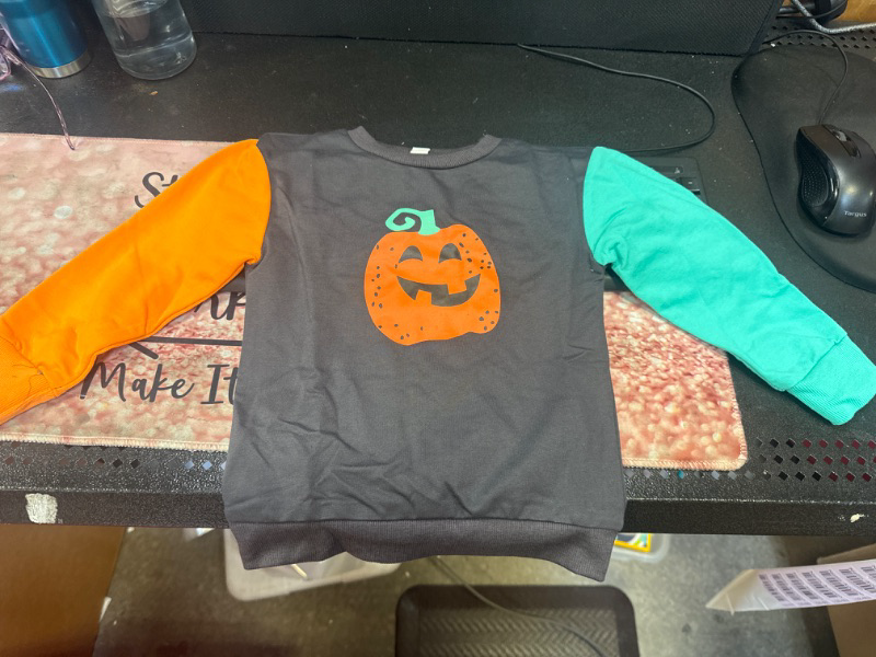 Photo 2 of EYIIYE Kids Girl Halloween Casual Sweatshirt Pumpkin Print Long Sleeve Color Matching Loose Pullover Tops 6 Months-3 Years