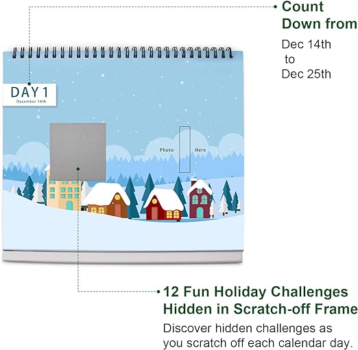 Photo 2 of Advent Calendar Challenges 2023, Christmas Advent Calendar with 12 Scracth-off Holiday Season Activities, Fun Christmas Games for Families, Friends, Adults and Kids