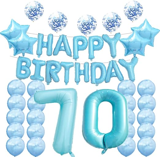 Photo 1 of 70 th Birthday Decorations Party Supplies,70th Birthday Balloons Blue,Number 70 Mylar Balloon,Latex Balloon Decoration,Great Sweet 70th Birthday Gifts for Girls,Photo Props
