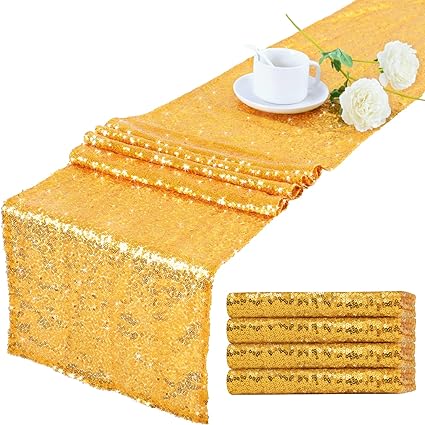 Photo 1 of ACHAVINM Gold Sequin Table Runner, 12"x72" Glitter Bling Table Runners for Birthday, Wedding, Banquet, Holiday Party Decorations, Christmas Gift & Baby Shower (Gold, 4 Pack)