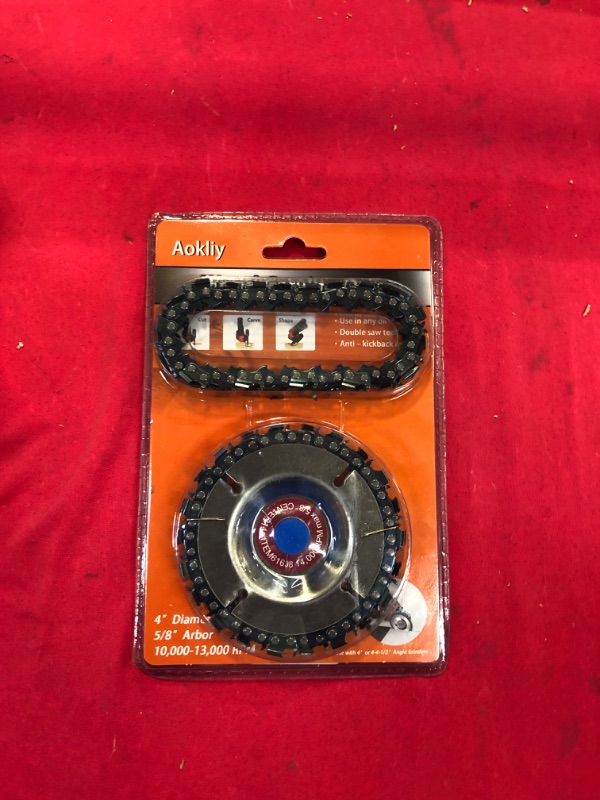 Photo 1 of Aokliy High-Speed Steel Angle Grinder Carving Saw Blade, 4 inch 22-Teeth Wood Carving Chainsaw Wheel with 2 Replacement Saw Chains for Woodworking
