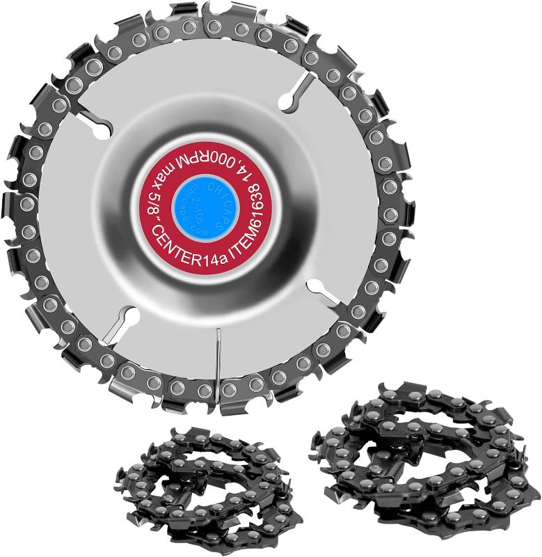 Photo 1 of Aokliy High-Speed Steel Angle Grinder Carving Saw Blade, 4 inch 22-Teeth Wood Carving Chainsaw Wheel with 2 Replacement Saw Chains for Woodworking
