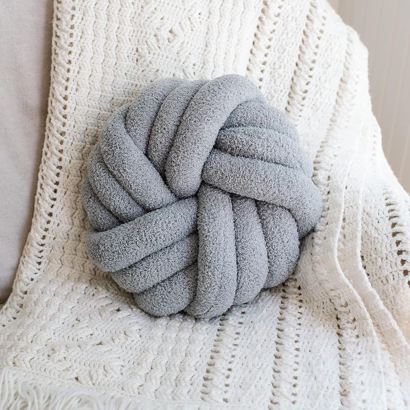 Photo 1 of SAV&CO Grey Knot Pillow | 12.6” Round Throw Pillow | Handmade Knotted Pillow | Wrinkle-Free Plush Knot Ball Pillow | Wrinkle-Free Knot Pillow Ball for Couch, Bed, & More | 4.7" Thick Circle Pillow
