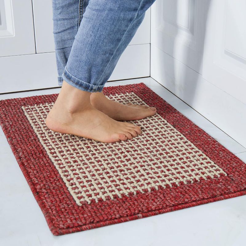 Photo 1 of COSY HOMEER 28X18 Inch Washable Kitchen Rug Mats are Made of Polypropylene Square Rug Cushion Which is Anti Slippery and Stain Resistance,Red
