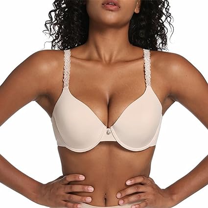 Photo 1 of KKP Women's Cushioned Underwear Lightly Lined T-Shirt Bra Everyday Comfort lace Bra Nude 34DD
