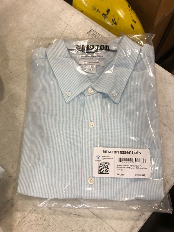 Photo 2 of Amazon Essentials Men's Regular-Fit Short-Sleeve Pocket Oxford Shirt XX-Large Aqua Blue, Stripe