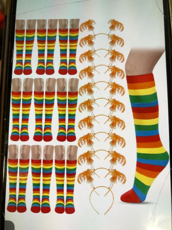 Photo 1 of 20 Set Women Long Striped High Socks And Ponytails Headbands