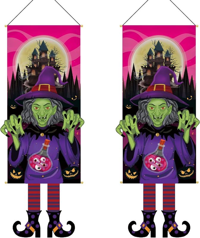 Photo 1 of 2Pcs Halloween Garden Flag 16 * 45 Inch Scary Witches Halloween Door Hanging Flag Holiday Outdoor and Indoor Decoration (Witches)
