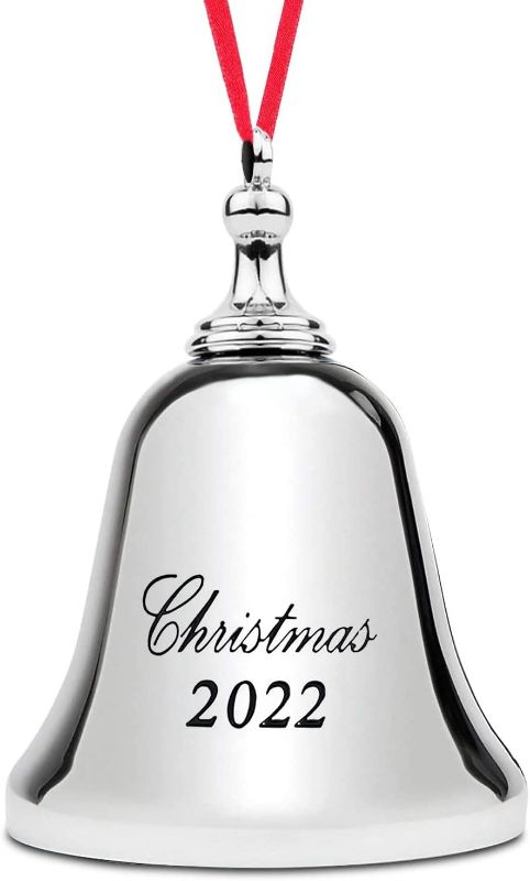 Photo 1 of Holiday Jingle 2022 Christmas Ornament Silver Bell - 2022 Bell Ornament – Christmas Bell Ornament 2022–Real Bell Christmas Decoration with Red Ribbon, 2022 Silver
