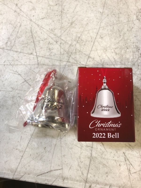 Photo 2 of Holiday Jingle 2022 Christmas Ornament Silver Bell - 2022 Bell Ornament – Christmas Bell Ornament 2022–Real Bell Christmas Decoration with Red Ribbon, 2022 Silver
