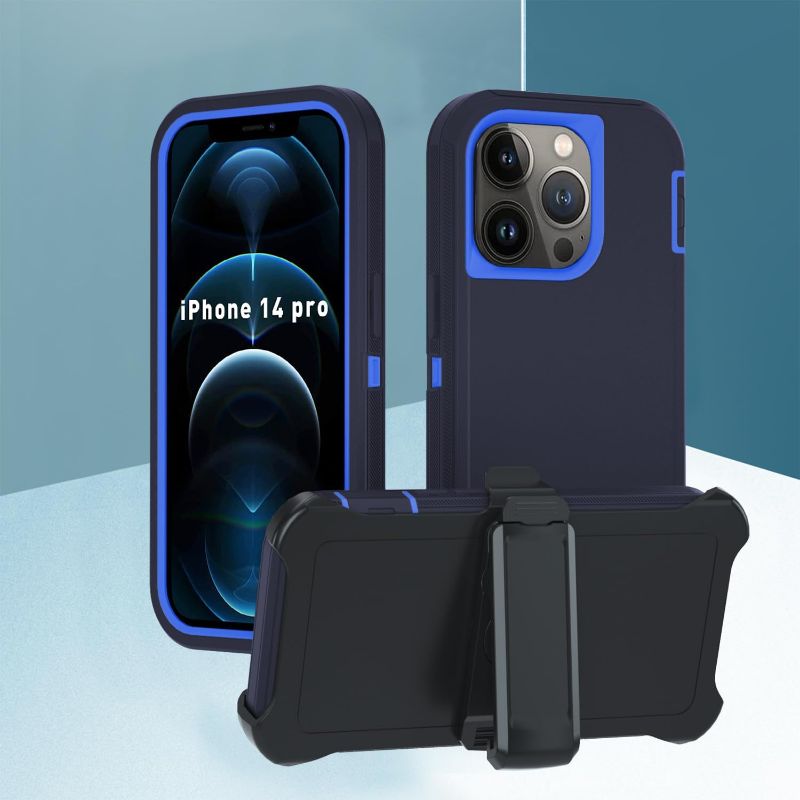 Photo 1 of idzayaki for iPhone 14 Case,with Belt Clip Holster[Dropproof], Heavy-Duty Tough Rugged Shockproof Protective Case Cover for iPhone 14 (Dark Blue)
