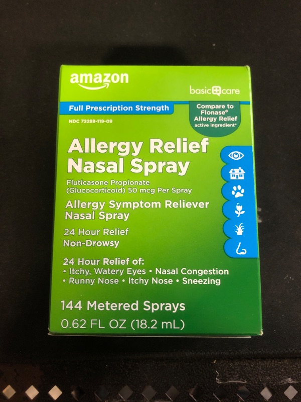 Photo 2 of Amazon Basic Care 24-Hour Allergy Relief Nasal Spray, Fluticasone Propionate (Glucocorticoid), 50 mcg, Full Prescription Strength, Non-Drowsy, 0.62 Fl Oz 0.62 Fl Oz (Pack of 1)
