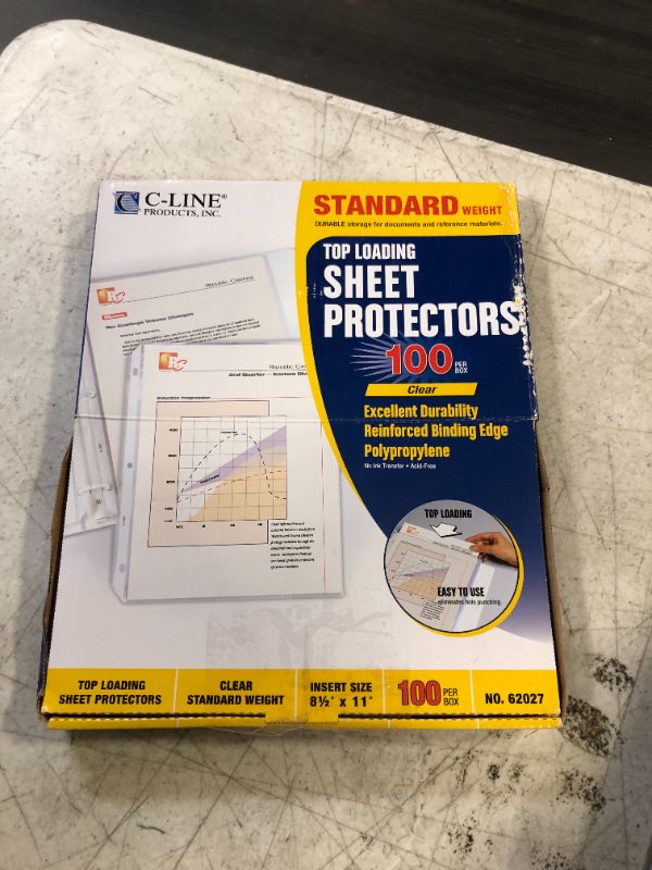 Photo 2 of C-Line Top Loading Standard Weight Poly Sheet Protectors, Clear, 8.5 x 11 Inches, 100 per Box (62027)