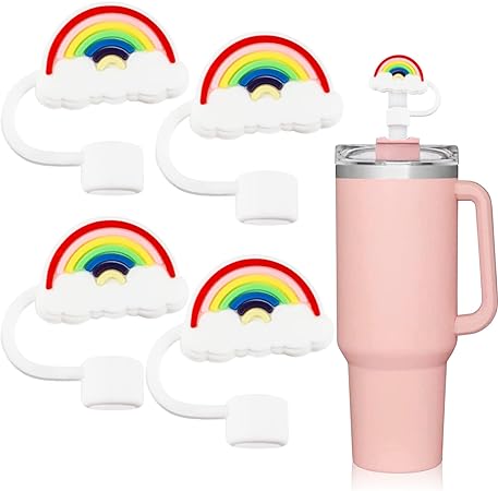Photo 1 of 2 PCK - 4Pc Straw Covers Compatible with Stanley 40 OZ Tumbler Cups, Reusable Silicone Straw Tip Toppers for 0.4 inch/10mm Straws,Soft Protector Cover, Rainbow
