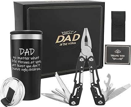 Photo 1 of KTDRJN Dad Gifts from Daughter Son,Birthday Christmas Fathers Day Idea Gift for Dad,Gifts for Dad Who Wants Nothing,Men Personalized Gifts with Multitool Tumbler Cup Set,Ideal for Camping Hiking
