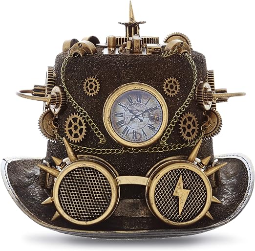 Photo 1 of Attitude Studio Time Traveler Gold Steampunk Top Hat with Goggles, Gears, Spikes
