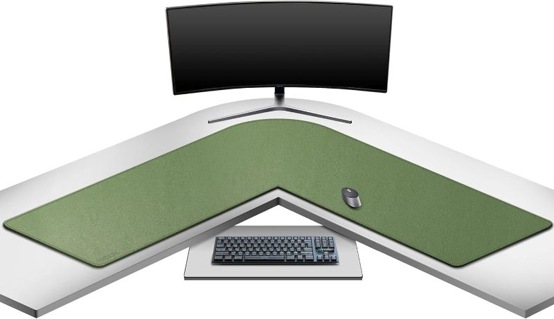 Photo 1 of Mydours PU Leather Desk Pad, 53.2x53.2 inch Large L-Shaped Computer Workstation Desk Writing Mat Gaming Mouse Pad for Home and Office (Green)
