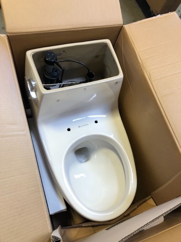 Photo 2 of 1-Piece 1.28 GPF High Efficiency Single Flush Round Front Toilet in White, Seat Included
