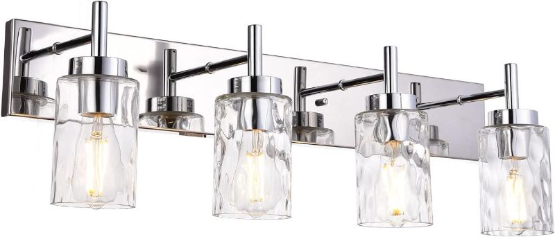 Photo 1 of BONLICHT Modern Chrome Bathroom Light Fixtures Over Mirror with Clear Hammered Glass Shade,4 Light Farmhouse Bath Vanity Lighting Industrial Sconces Wall Mount Lamp for Kitchen Above Mirror Over Sink
