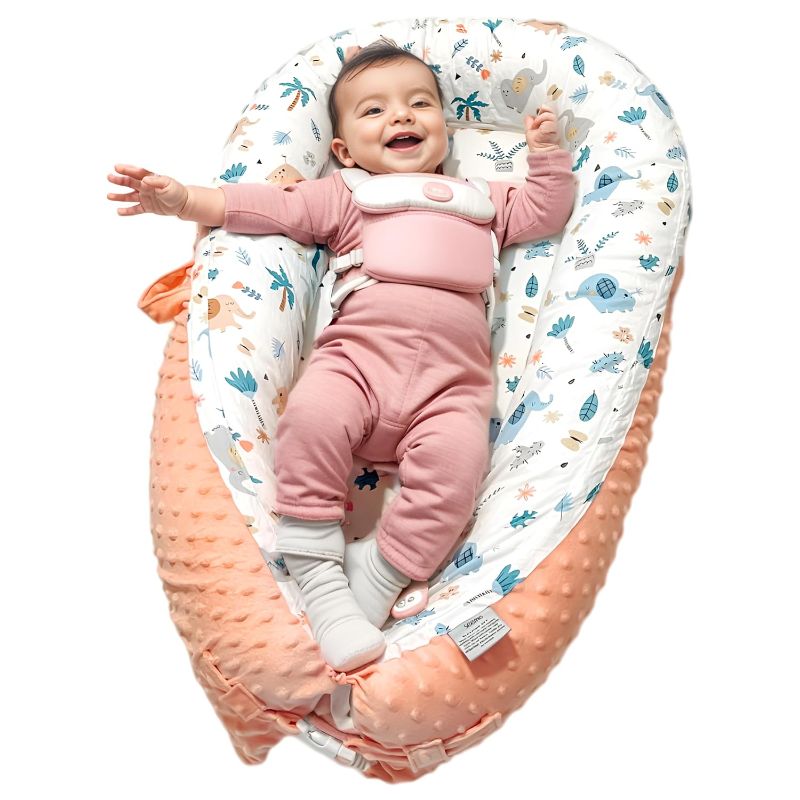 Photo 1 of Baby Lounger for Newborn Cover - Newborn Lounger for 0-12 Months, Breathable & Portable Infant Lounger - Adjustable Cotton Soft Baby Floor Seat for Travel, Newborn Essentials(Pink)
