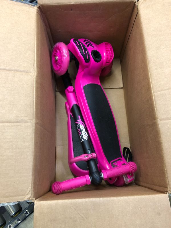 Photo 2 of 3 Wheeled Scooter for Kids - Stand & Cruise Child/Toddlers Toy Folding Kick Scooters w/Adjustable Height, Anti-Slip Deck, Flashing Wheel Lights, for Boys/Girls 2-12 Year Old - Hurtle Pink