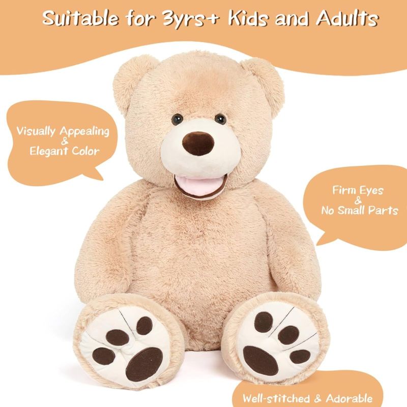 Photo 1 of  Big Teddy Bear Stuffed Animals with Footprints Plush Toy for Girlfriend 51 inches, Light Brown