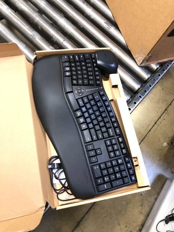 Photo 2 of MEETION Ergonomic Wireless Keyboard and Mouse, Ergo Keyboard with Vertical Mouse, Split Keyboard with Cushioned Wrist, Palm Rest, Natural Typing, Rechargeable, Full Size, Windows/Mac/Computer/Laptop