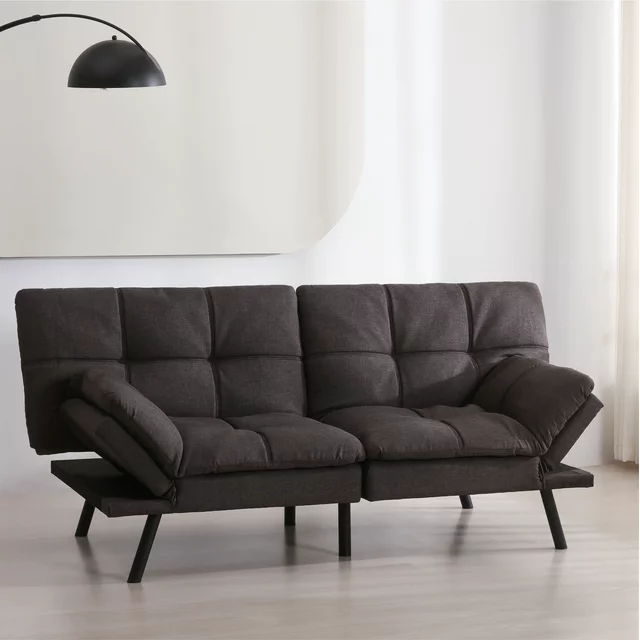 Photo 1 of MLILY Convertible Memory Foam Futon Sofa Bed Couch, Removable Recliner Armrests, Dark Grey
