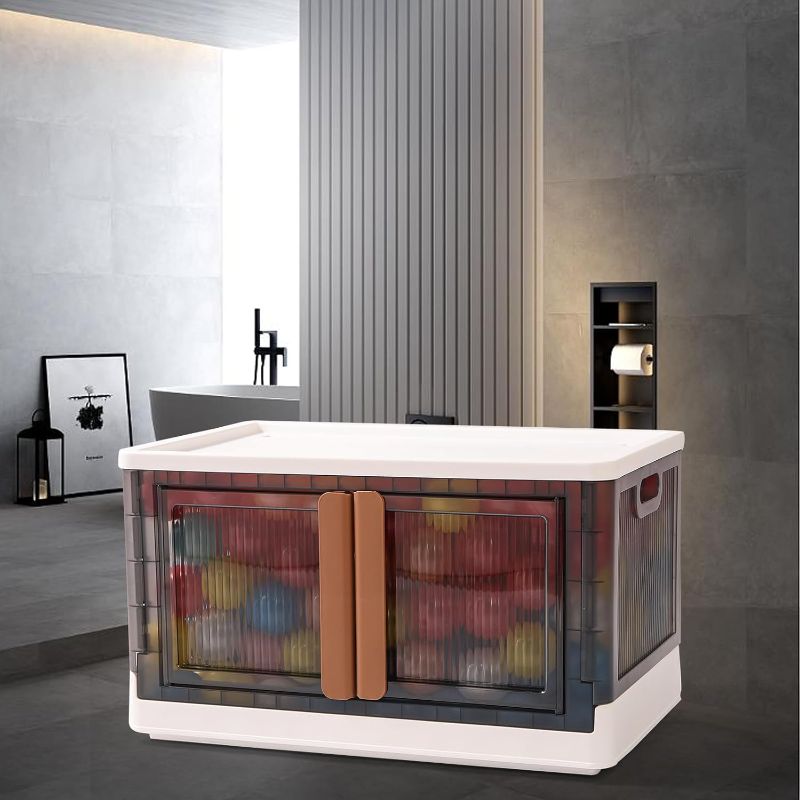 Photo 1 of Collapsible Clothes Storage with Wheels , Stackable Storage Bins with Lid and Door for Toy, Seasonal Clothes, Keepsakes, Decorations, Shoes?Food Items .?1 Pack?- LARGE 
